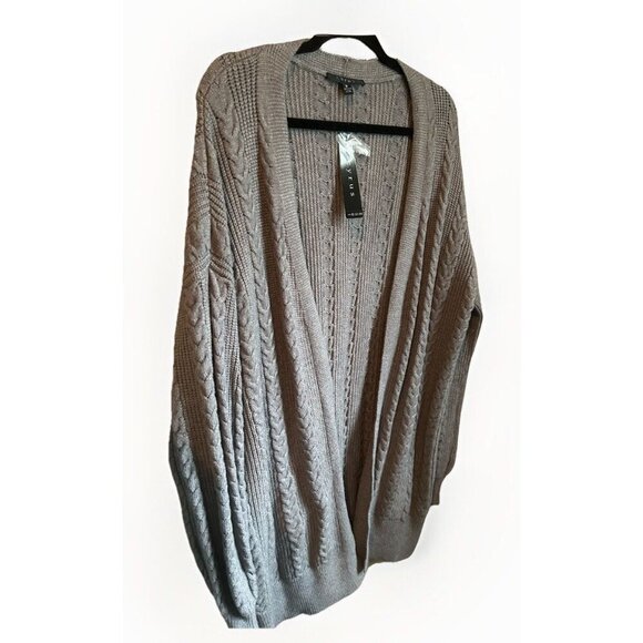 Cyrus Open Front Cable Knit Cardigan Chunky Oversized Duster Gray Knit M, NWT - Picture 2 of 7